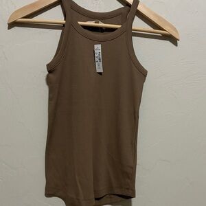 Brown Sleeveless Ribbed Women's Top